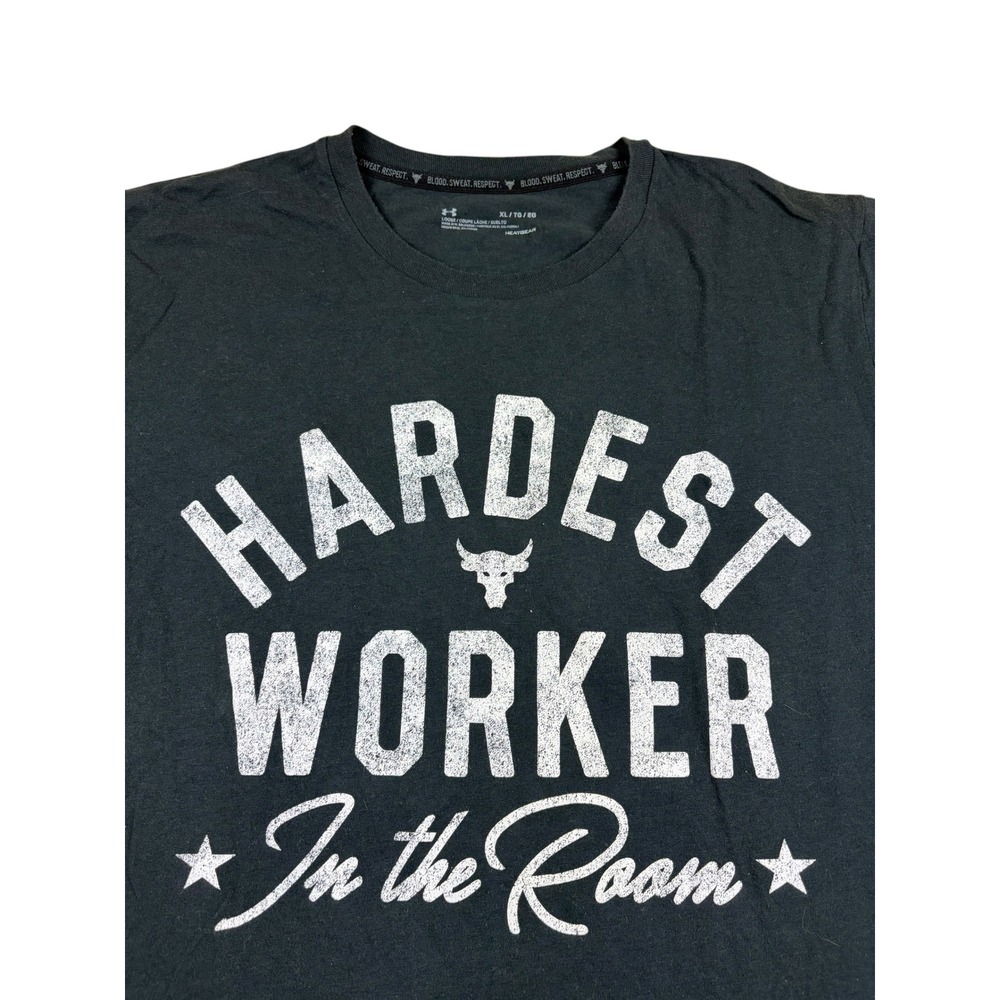Under Armour Project Rock XL Hardest Worker In The Room T-Shirt Black HeatGear